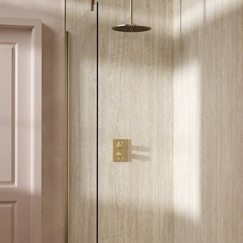 Example image of Crosswater MPRO Crossbox Shower Set 1 300mm Head & Ceiling Arm (Brushed Brass).