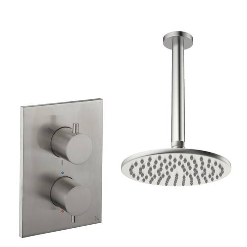 Larger image of Crosswater MPRO Crossbox Shower Set 1 200mm Head & Ceiling Arm (Brushed Nickel).