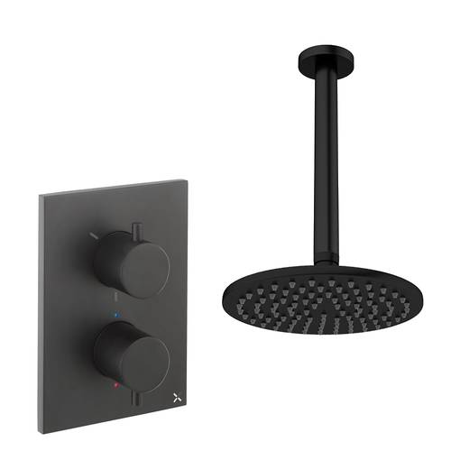 Larger image of Crosswater MPRO Crossbox Shower Set 1 200mm Head & Ceiling Arm (Matt Black).