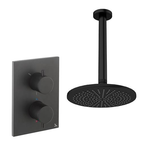 Larger image of Crosswater MPRO Crossbox Shower Set 1 300mm Head & Ceiling Arm (Matt Black).