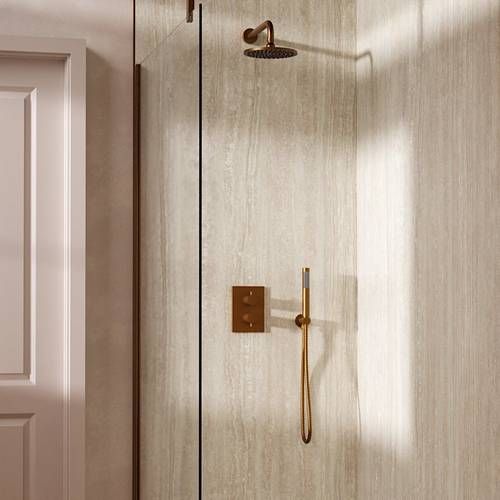Example image of Crosswater MPRO Crossbox Shower Set 3 200mm Head & Handset (Brushed Bronze).