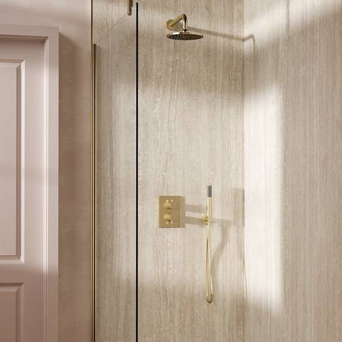 Example image of Crosswater MPRO Crossbox Shower Set 3 200mm Head & Handset (Brushed Brass).