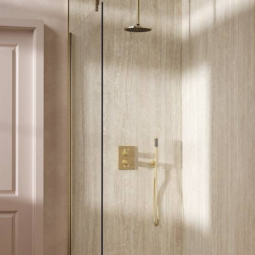 Example image of Crosswater MPRO Crossbox Shower Set 3 200mm Head & Handset (Brushed Brass).