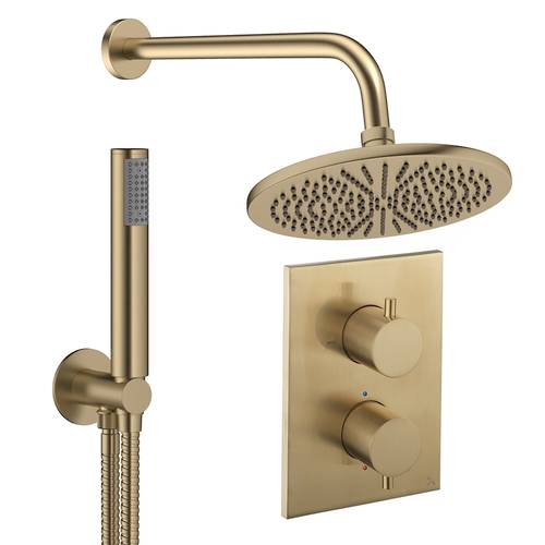 Larger image of Crosswater MPRO Crossbox Shower Set 3 300mm Head & Handset (Brushed Brass).