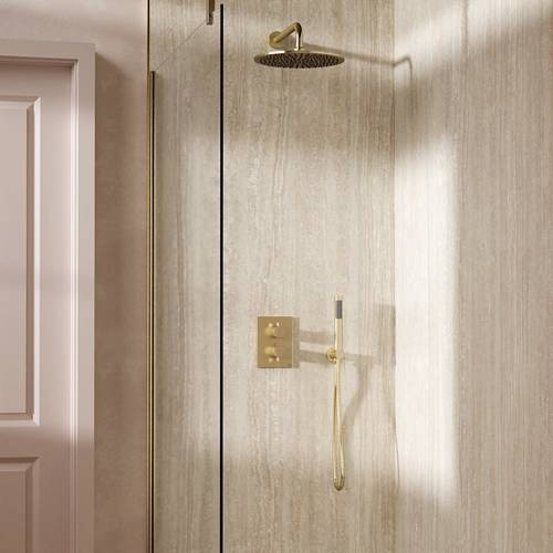Example image of Crosswater MPRO Crossbox Shower Set 3 300mm Head & Handset (Brushed Brass).
