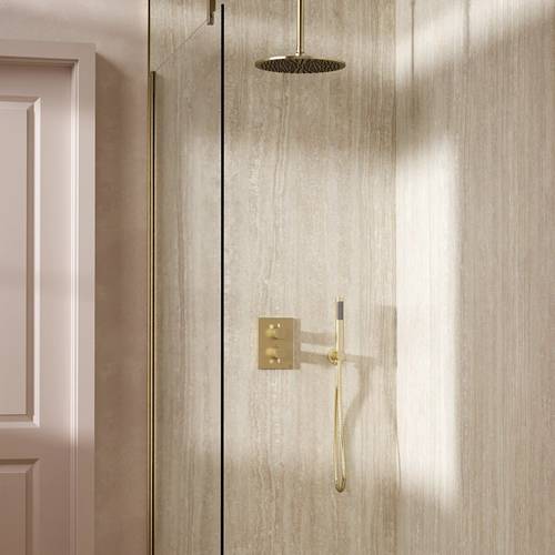 Example image of Crosswater MPRO Crossbox Shower Set 3 300mm Head & Handset (Brushed Brass).