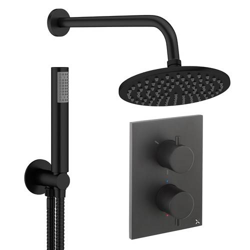 Larger image of Crosswater MPRO Crossbox Shower Set 3 200mm Head & Handset (Matt Black).
