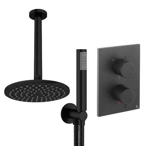 Larger image of Crosswater MPRO Crossbox Shower Set 3 200mm Head & Handset (Matt Black).