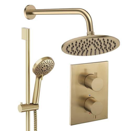 Larger image of Crosswater MPRO Crossbox Shower Set 4 200mm Head & Slide Rail Kit (Brushed Brass).