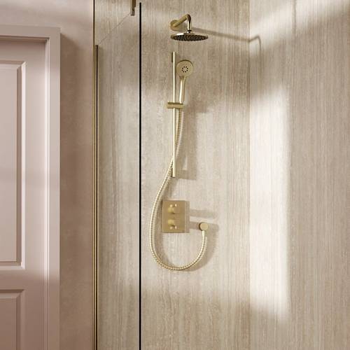 Example image of Crosswater MPRO Crossbox Shower Set 4 200mm Head & Slide Rail Kit (Brushed Brass).
