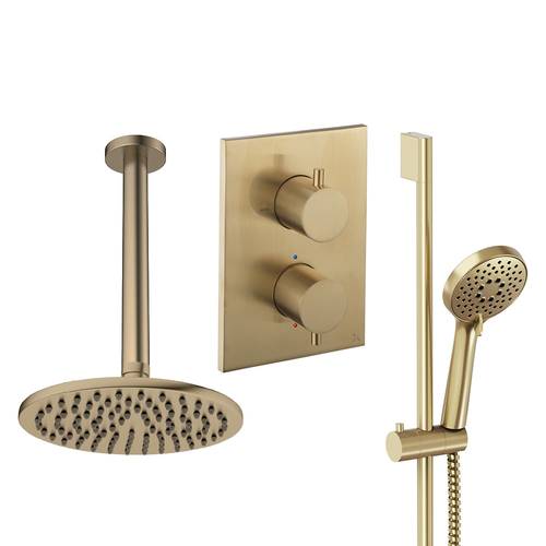 Larger image of Crosswater MPRO Crossbox Shower Set 4 200mm Head & Slide Rail Kit (Brushed Brass).