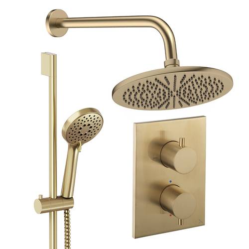 Larger image of Crosswater MPRO Crossbox Shower Set 4 300mm Head & Slide Rail Kit (Brushed Brass).