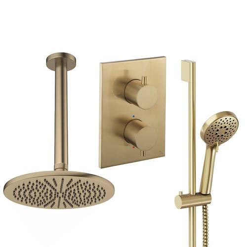 Larger image of Crosswater MPRO Crossbox Shower Set 4 300mm Head & Slide Rail Kit (Brushed Brass).