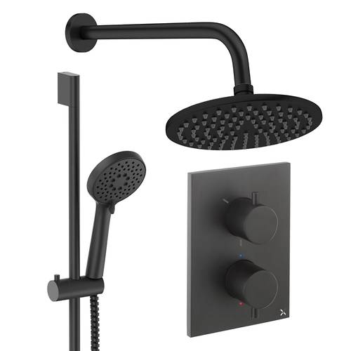 Larger image of Crosswater MPRO Crossbox Shower Set 4 200mm Head & Slide Rail Kit (Matt Black).