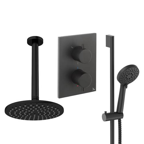 Larger image of Crosswater MPRO Crossbox Shower Set 4 200mm Head & Slide Rail Kit (Matt Black).