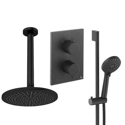 Larger image of Crosswater MPRO Crossbox Shower Set 4 300mm Head & Slide Rail Kit (Matt Black).