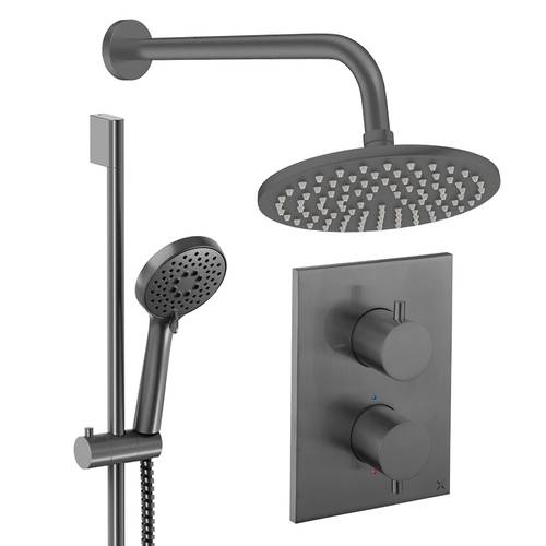 Larger image of Crosswater MPRO Crossbox Shower Set 4 200mm Head & Slide Rail Kit (Slate).