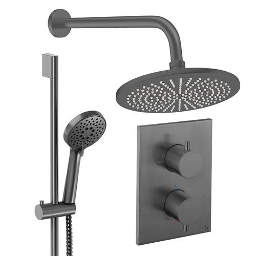 Larger image of Crosswater MPRO Crossbox Shower Set 4 300mm Head & Slide Rail Kit (Slate).