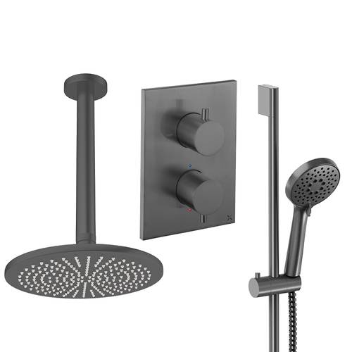 Larger image of Crosswater MPRO Crossbox Shower Set 4 300mm Head & Slide Rail Kit (Slate).