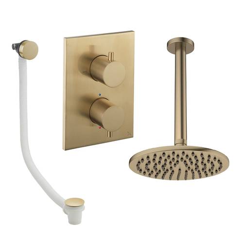 Larger image of Crosswater MPRO Crossbox Shower Set 7 With 200mm Head & Bath Filler (Brushed Brass).