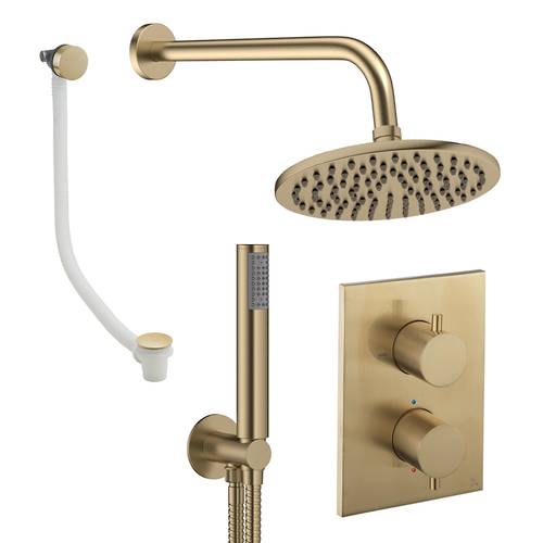 Larger image of Crosswater MPRO Crossbox Shower Set 9 200mm Head, Handset & Bath Filler (Brushed Brass).