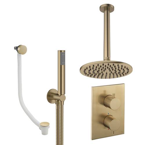 Larger image of Crosswater MPRO Crossbox Shower Set 9 200mm Head, Handset & Bath Filler (Brushed Brass).