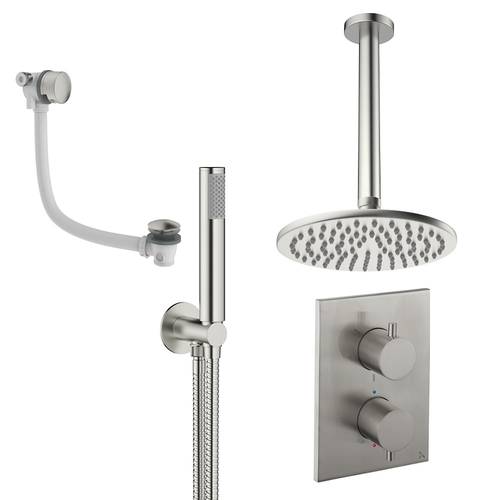Larger image of Crosswater MPRO Crossbox Shower Set 9 200mm Head, Handset & Bath Filler (Brushed Nickel).