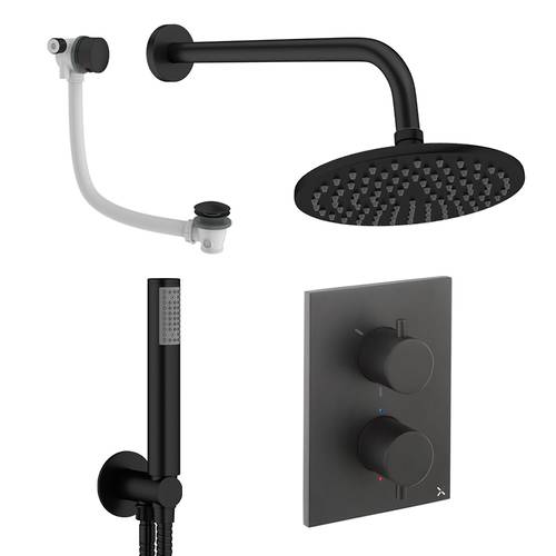 Larger image of Crosswater MPRO Crossbox Shower Set 9 200mm Head, Handset & Bath Filler (Matt Black).