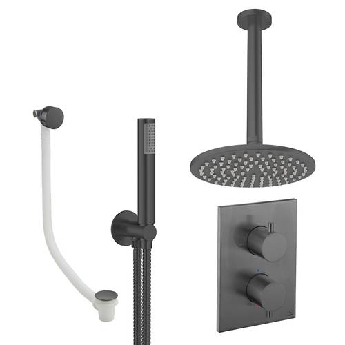 Larger image of Crosswater MPRO Crossbox Shower Set 9 200mm Head, Handset & Bath Filler (Slate).