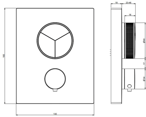 Technical image of Crosswater MPRO Crossbox Push 3 Outlet Shower Valve (Br Bronze).