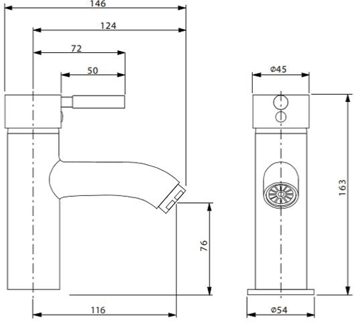 Technical image of Crosswater Design Monoblock Basin Tap (Chrome).