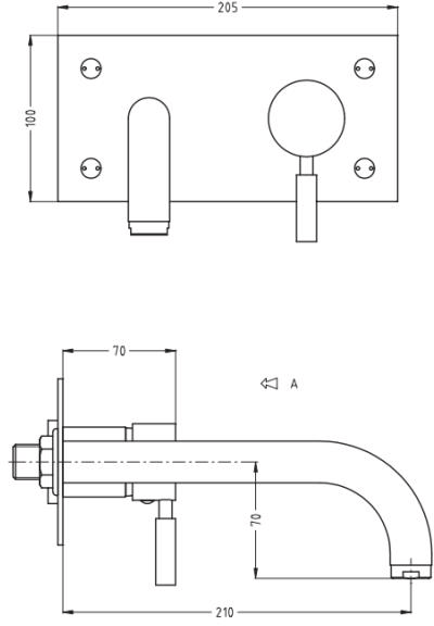 Technical image of Crosswater Design Wall Mounted Basin Tap (Chrome).