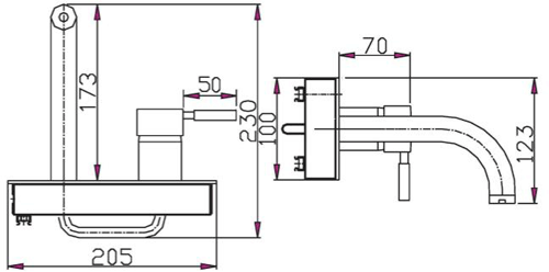 Technical image of Crosswater Design Wall Mounted Bath Tap (Chrome).