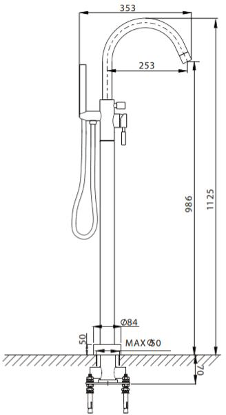 Technical image of Crosswater Design Floor Standing Bath Shower Mixer Tap (Chrome).