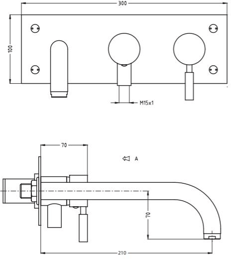 Technical image of Crosswater Design Wall Mounted Bath Shower Mixer Tap (Chrome).