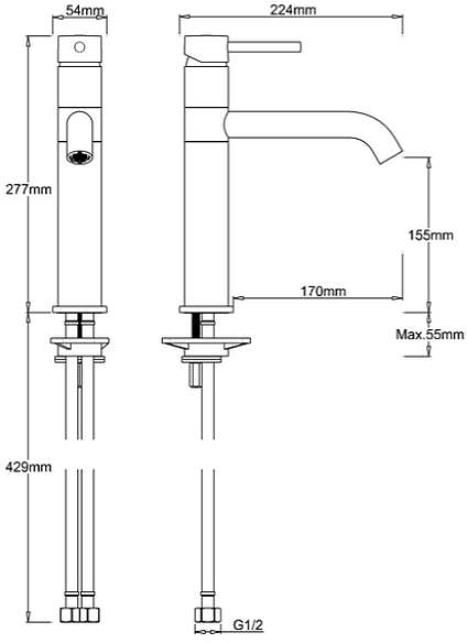 Technical image of Crosswater Kitchen Taps Design Single Lever Kitchen Tap (Chrome).