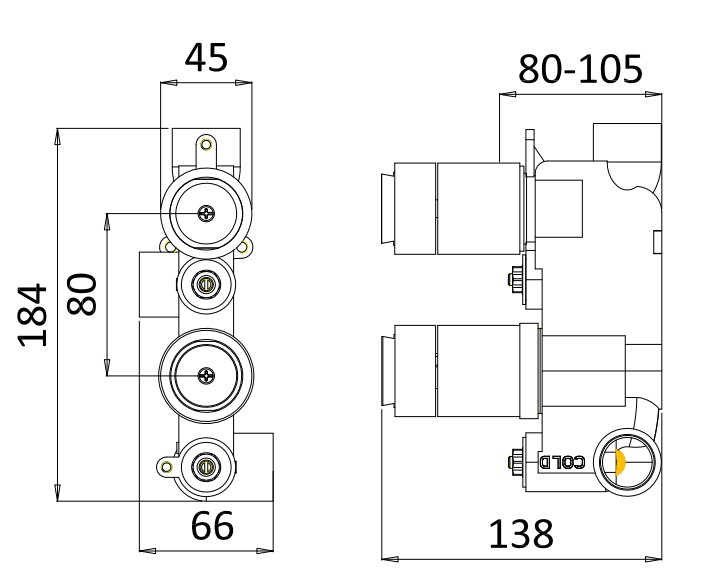 Technical image of Crosswater MPRO Design Shower Set 1, 200mm Head & Wall Arm (Brushed Bronze).