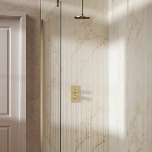 Example image of Crosswater MPRO Design Shower Set 1,  200mm Head & Ceiling Arm (Brushed Brass).
