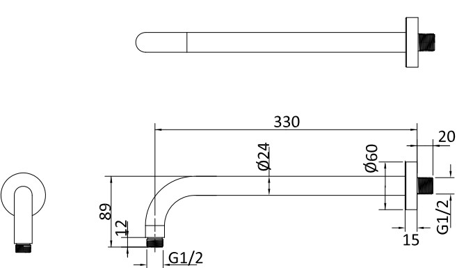Technical image of Crosswater MPRO Design Shower Set 1, 200mm Head & Wall Arm (Slate).