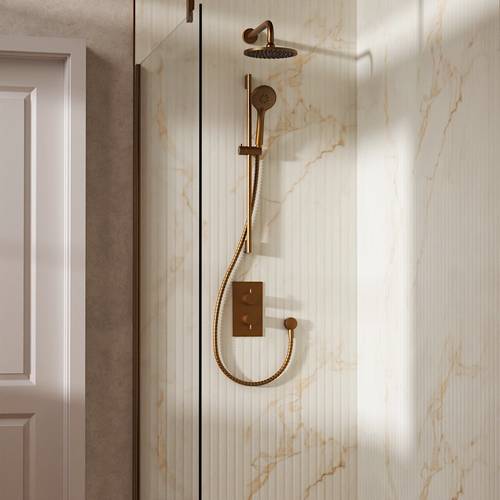 Example image of Crosswater MPRO Design Shower Set 4, 200mm Wall Head & Slide Rail (Brushed Bronze).