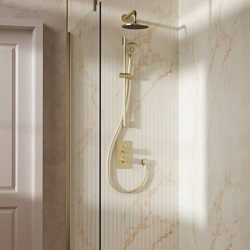 Example image of Crosswater MPRO Design Shower Set 4, 200mm Wall Head & Slide Rail (Brushed Brass).