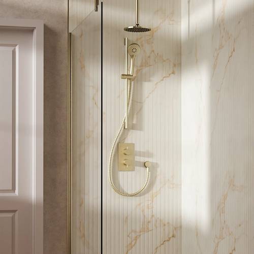 Example image of Crosswater MPRO Design Shower Set 4,  200mm Ceiling Head & Slide Rail (Brushed Brass).
