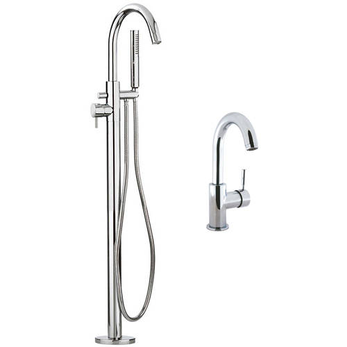 Larger image of Crosswater Design Basin & Floor Standing Bath Shower Mixer Tap (Chrome).