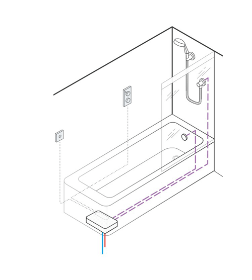 Technical image of Crosswater Kai Lever Showers Digital Shower, Head & Slip Bath Spout (HP).