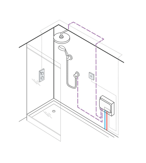 Technical image of Crosswater Kai Lever Showers Digital Shower, Head & Bath Spout (HP).