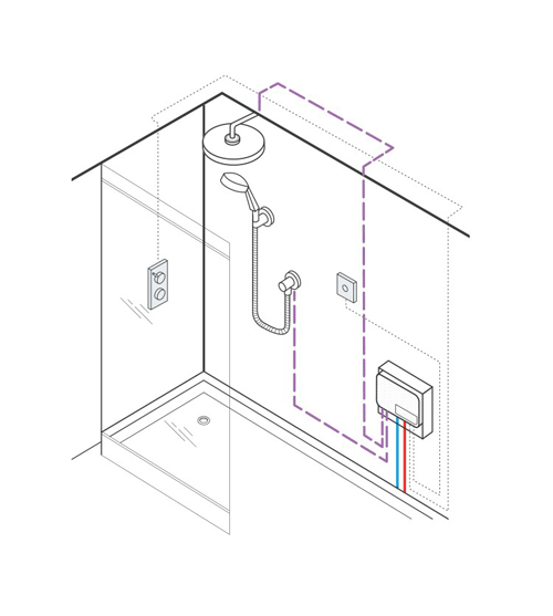 Technical image of Crosswater Kai Lever Showers Digital Shower, Head & Slip Bath Spout (LP).