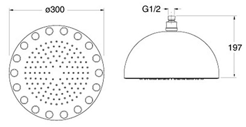 Technical image of Crosswater Illuminated Dynamo Round Shower Head & LED Lights (300mm).