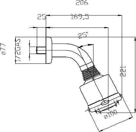 Technical image of Crosswater Showers Wall Mounted Multi Function Shower Head With Arm.