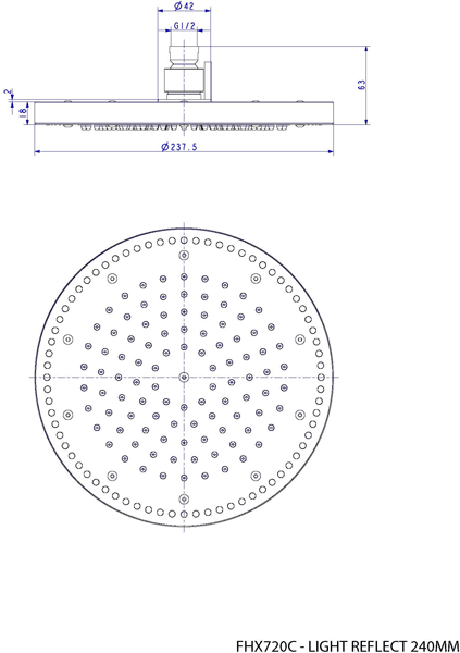 Technical image of Crosswater Illuminated Rio White LED Shower Head (240mm diameter).