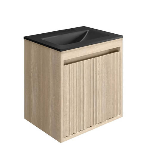 Larger image of Crosswater Flute Wall Unit With Black Glass Basin (475mm, Navarra Oak, 0TH).